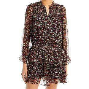 Joie Elsverre Ruffled Mini Dress Floral Drop Waist Black Size 8 Ruffled Skirt